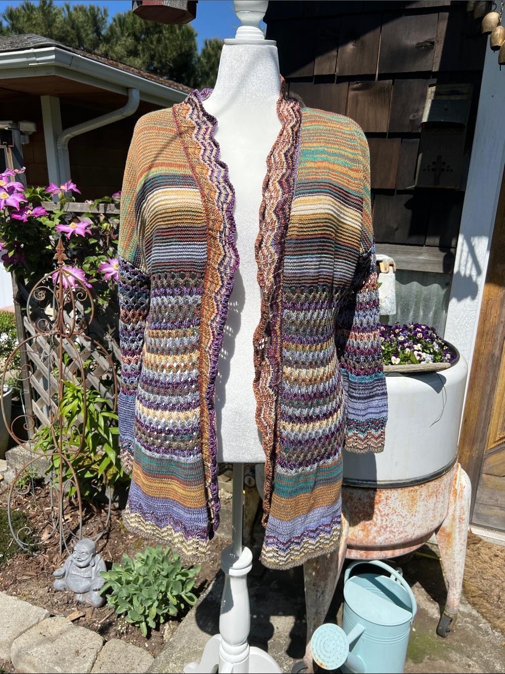 Multicolor Striped Open-Front Knit Cardigan - Women